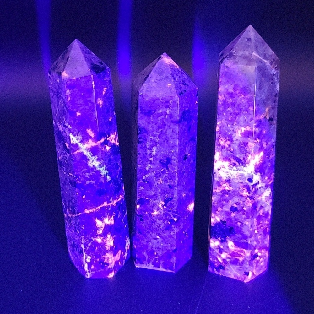 Lot of 3 Yooperlite Towers Natural Gemstone UV Reactive Hand Crafted 234g